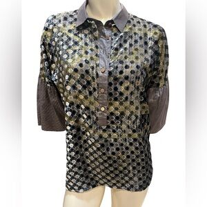 Custo Barcelona Black and Gold Geometric Blouse size 3 large